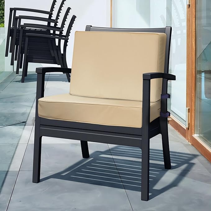 Outdoor Deep Seat Cushion Set 22" x 22", Water Repellent & Fade Resistant Cushion for Patio Furniture, Back & Seat Cushion with Removable Covers for Sofa, Couch, Beige