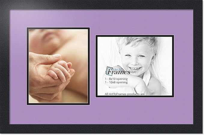 ArtToFrames Collage Photo Frame Double Mat with 2 - 8x10 Openings and Satin Black Frame