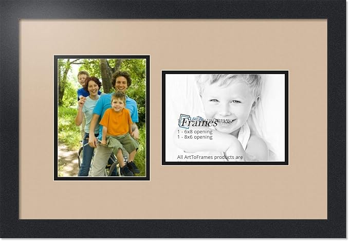ArtToFrames Collage Photo Frame Double Mat with 2 - 6x8 Openings and Satin Black Frame