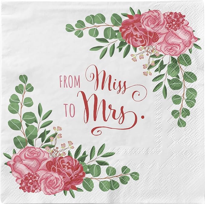 Bridal: From Miss to Mrs (Traditional Rose) Tableware Pack: Disposable Paper Plates, Napkins and Cups Set for 20