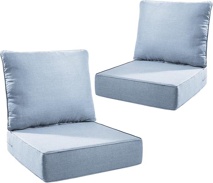 Outdoor Seat Cushion Set-24 x 24 x 6 Inch Outdoor Chair Cushions Set of 2 with Water Resistant & Removable Cover Outdoor Cushions for Patio Furniture Chair Sofa Couch-Sky Blue