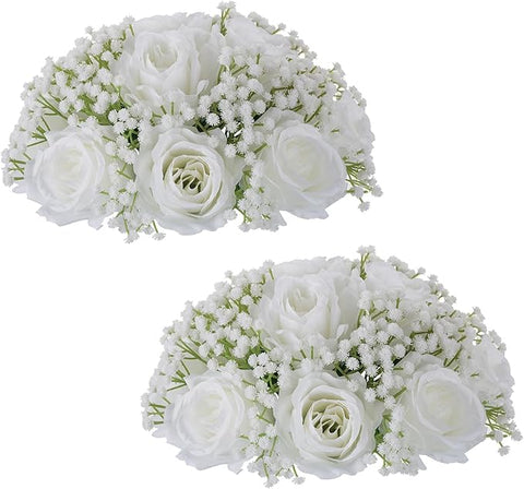 NUPTIO Baby Breath Flower Balls: 2 Pcs 8.6 inch Diameter White Artificial Rose Fake Arrangement Bouquet Wedding Centerpieces Event Party Tables Decorations