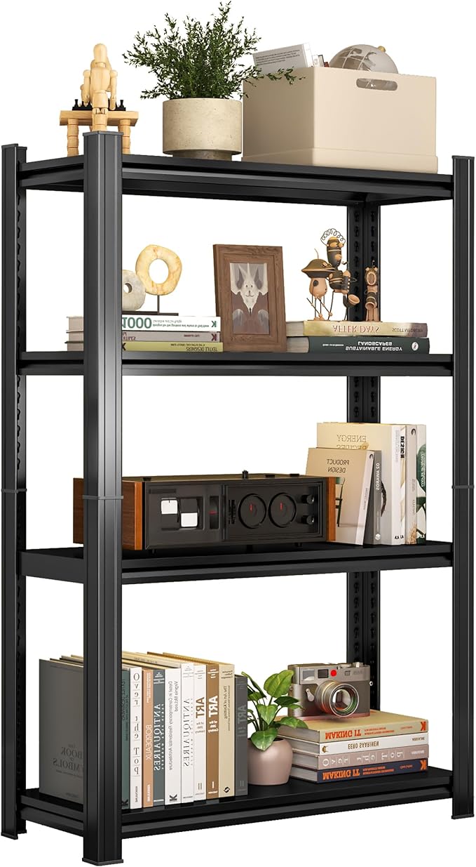 Tall Bookshelf with Open Shelves, Metal Office Book Shelf, Adjustable Organizer Bookcase, Standing Storage Organizer Shelf for Living Room (35.4" W*13.8" D*54" H)