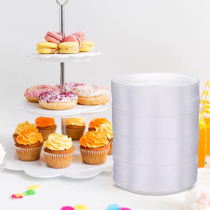 Clear Plastic Dessert Plates 5.5 Inch Disposable Cake Plates Small Party Dishes Bulk Clear Round Dishes for Wedding Dinner Appetizers BBQ Travel Catering Events(100 Pcs)