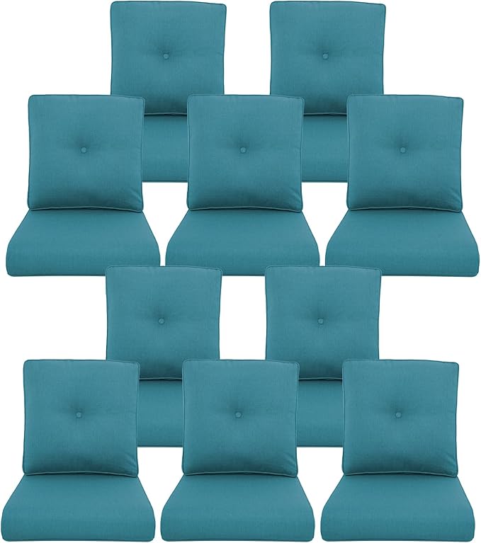 10-Piece Outdoor Patio Cushion Set - Fade & Water Resistant with Removable Olefin Cover, 22x24x4 Inch Memory Foam Cushions for Wicker Sectional Sofa – Peacock Green/Buckle