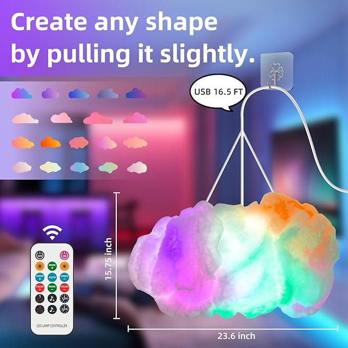 Cloud Lights for Ceiling - Aesthetic Mood Light, Music Sync App Control Wall Light Color Changing Strip Lights, Cool Stuff for Kids Room Decor