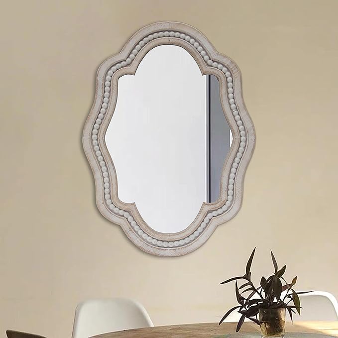 Decorative Mirror with Unique Designed, Vintage Mirror Enhance Home Style, Small Bathroom Mirrors, Stylish White Trim Wood Wall Mirrors, Ideal for Bathroom, Entryway, Bedroom