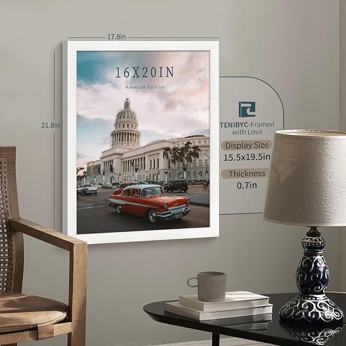 16x20 Picture Frame Set of 3 - White Woodgrain, Solid Wood, HD Tempered Glass, Wall Gallery Poster Frame