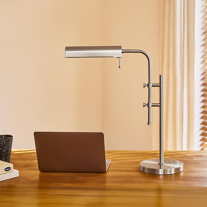 VONLUCE Rustic Desk Lamp, Adjustable Industrial Style Metal Table Lamp, 3 Color Temperatures LED Reading Lamp for Living Room Bedroom Office, Brushed Nickel