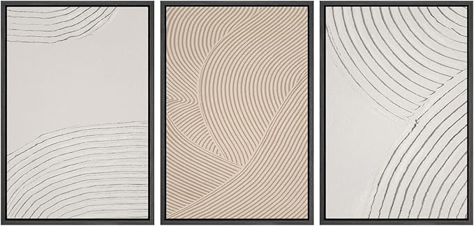 SIGNWIN Framed Canvas Print Wall Art Set Geometric Pastel Spiral Circles Shapes Abstract Illustrations Modern Art Decorative Nordic Chic Calm/Zen for Living Room, Bedroom, Office - 16"x24"x3 Black