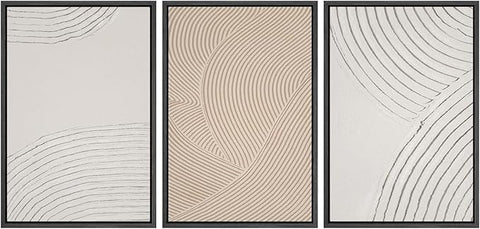 SIGNWIN Framed Canvas Print Wall Art Set Geometric Pastel Spiral Circles Shapes Abstract Illustrations Modern Art Decorative Nordic Chic Calm/Zen for Living Room, Bedroom, Office - 16"x24"x3 Black