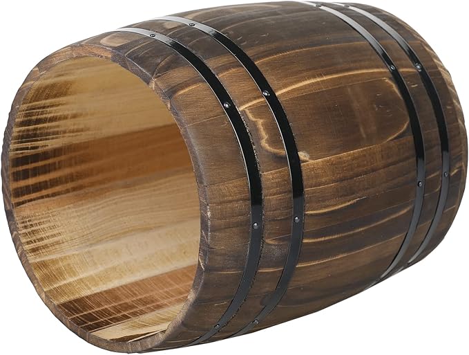 MyGift Wine Barrel Design Kitchen Utensil Crock, Vintage Rustic Burnt Wood Cooking Tool Holder