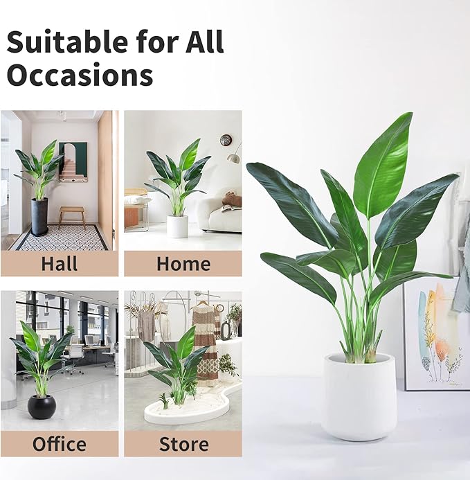 Artificial Bird of Paradise Plant,Faux Palm Tree Potted Plant with Real Touch Leaves,Fake Trees for Home Living Room Office Indoor Outdoor Decor(4FT-1Pack)