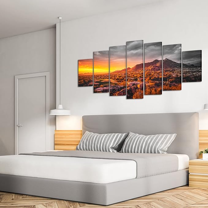 sechars XLARGE 7 Piece Arizona Desert Landscape Picture Canvas Print Monument Valley at Gold Sunset Posters Painting Prints Framed Artwork for Living Room Bedroom Decor 70"x32"