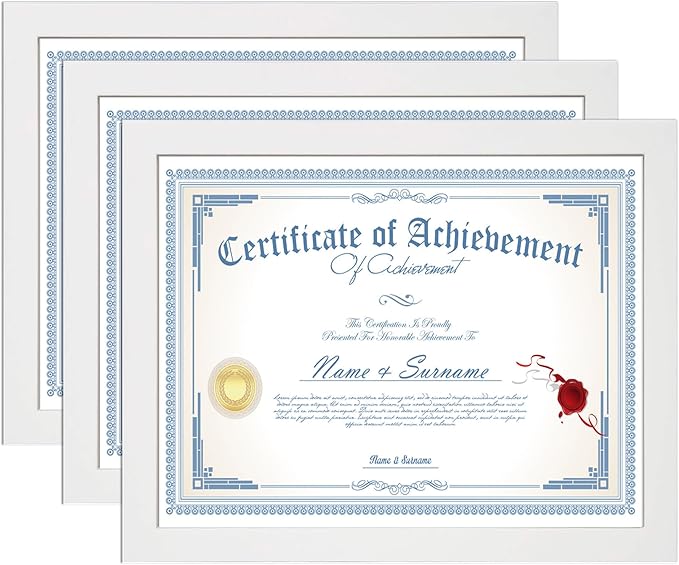 KTKDE 8.5x11 Picture Frame White Certificate Document Frame 3 Pack Diploma Frames, Poster and Photo, Horizontal and Vertical Formats for Wall Hanging or Tabletop with Shatter Resistant Plexiglass