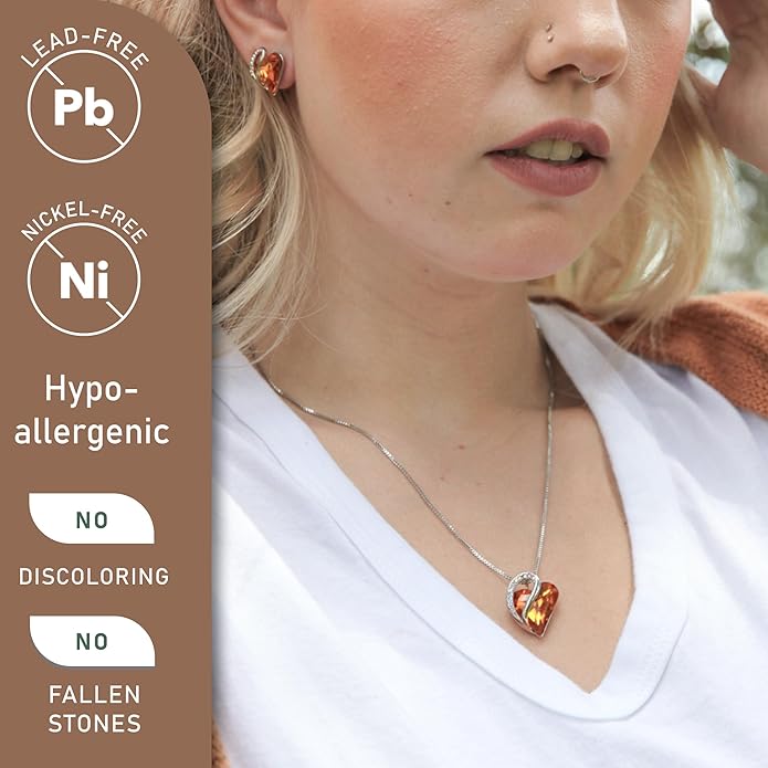Necklaces for Women, Infinity Love Birthstone Heart Crystal Pendant, Birthday Jewelry Gifts for Her, Mom, and Wife, Silver Plated, 18 plus 2 inch Adjustable Chain