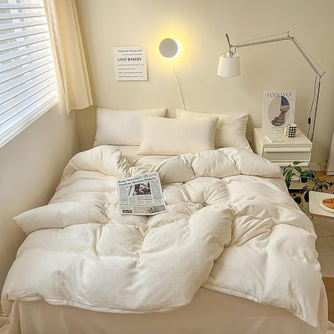 Luxlovery White Fluffy Comforter Cal King Velvet Bedding Set California King Solid Sherpa Micromink Blanket Quilts Winter Warm Plush Flannel Bedding Comforter for Women Men