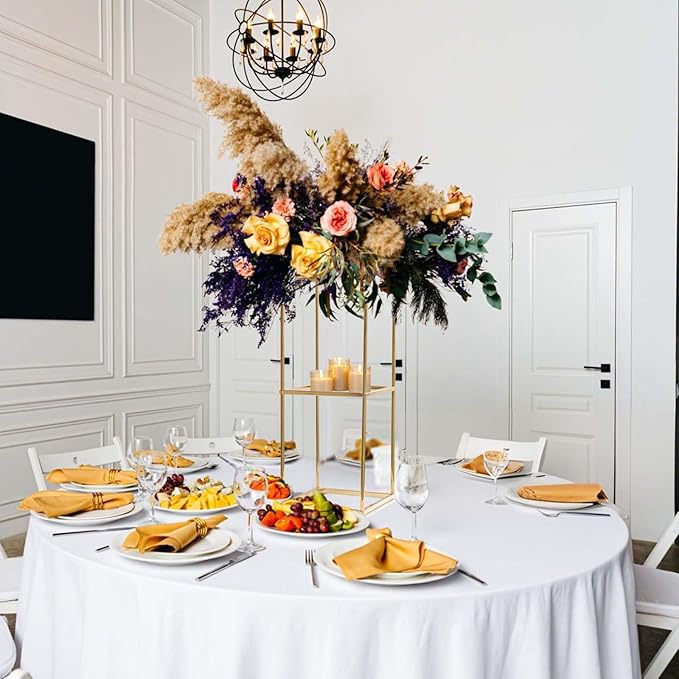 2-Tier Metal Flower Stand Set with Acrylic Shelves, Geometric Display Rack for Wedding Centerpieces, Party Decor, Tall Floor Vase Stand (Gold, 2 Pcs-25)