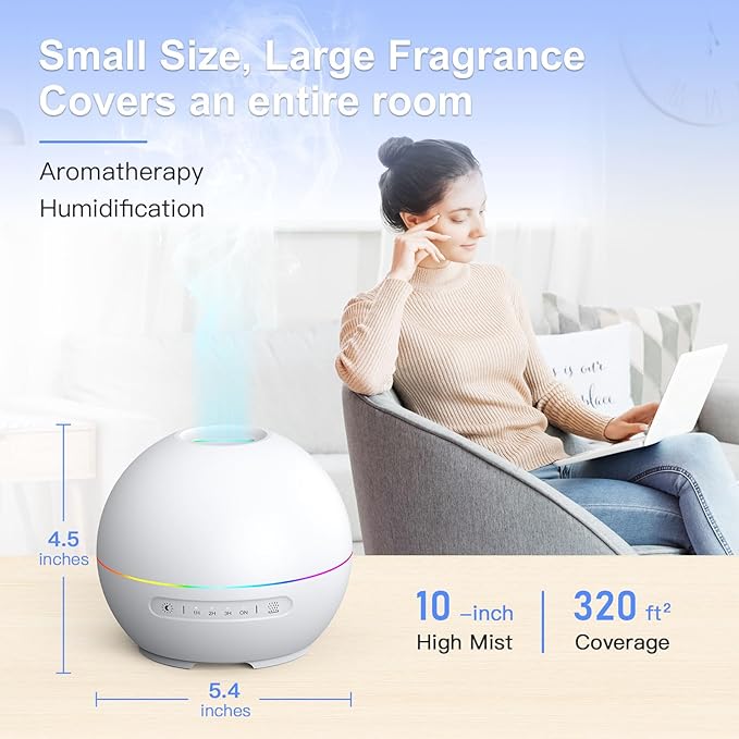 2 Pack Essential Oil Diffuser for Home - 200ml Aromatherapy Diffuser Humidifier with 4 Timers & 7 Colors Night Lights, 20dB Quiet Working for 10 Hours
