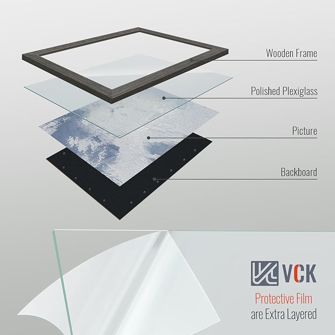 VCK 8.5x11 Picture Frame Set of 4 - Grey, Gallery-Quality Wood Poster Frames, 1.1-Inch Wide Border, Polished Plexiglass, Vertical or Horizontal Wall & Tabletop Display for Photo/Art/Prints, Grey