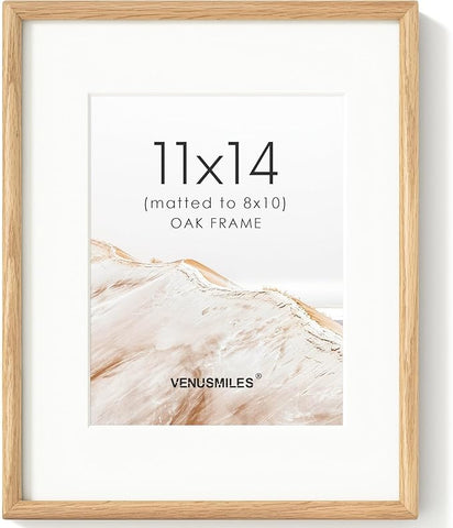11x14 Picture Frame with 8x10 Mat, USA-Sourced Natural Oak Wood Photo Collage Frame with HD Tempered Glass, Double Mortise and Tenon Strips, Wall Display Horizontally and Vertically, 1 Pack