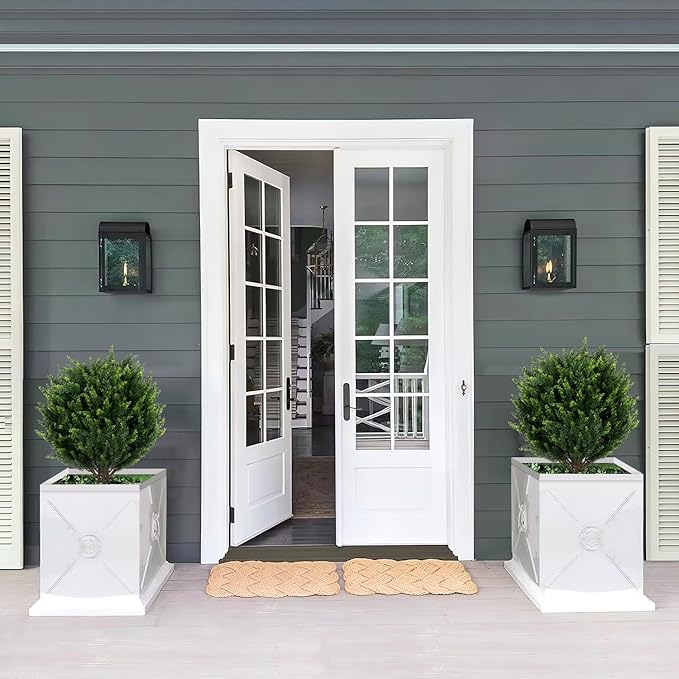 21''T Artificial Cedar Topiary Ball Tree 2 Pack, Outdoors Artificial Shrubs Fake Plants Uv Rated Potted Plants for Outdoor, Indoor, Front Door, Office Decor.