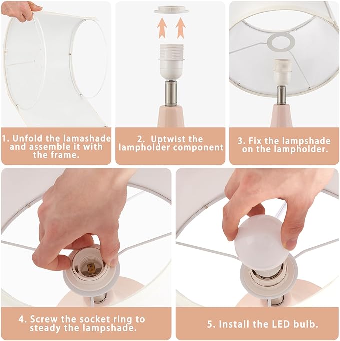 GyroVu Table Lamp Set of 2, 18.63” Ceramic Lamp Classic Beside Lamps Nightstand Lamp Modern Bedside Lamp for Living Room, Bedroom & Office Rocker Swtich Pink-LED Bulbs Included