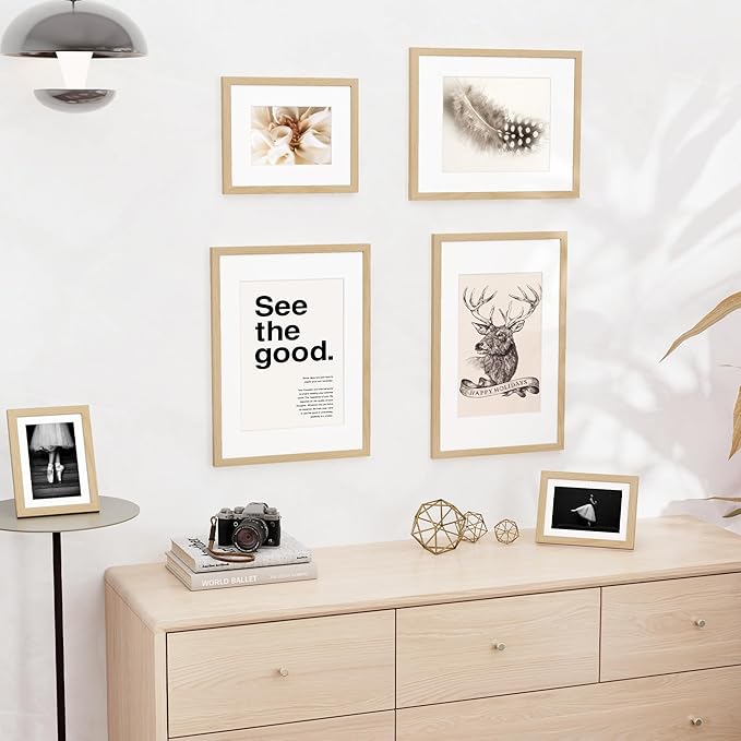 4x6 inch Picture Frame, 4x6 Photo Frames with 3.5x5 Removable Mat - High Definition Plexiglass - Vertical and Horizontal Display - Wall Hanging Frame - Oak Color, 12 Pack