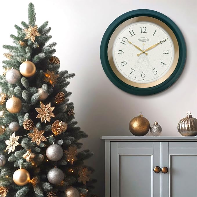 Presentime & Co. 18" Luminous Large Wall Clock, Forest Green, Night Light, Lighted Clock with Smart Sensor to Turn on/Off Lights. Wall Decor for Living Room, Dining Room, Kitchen.