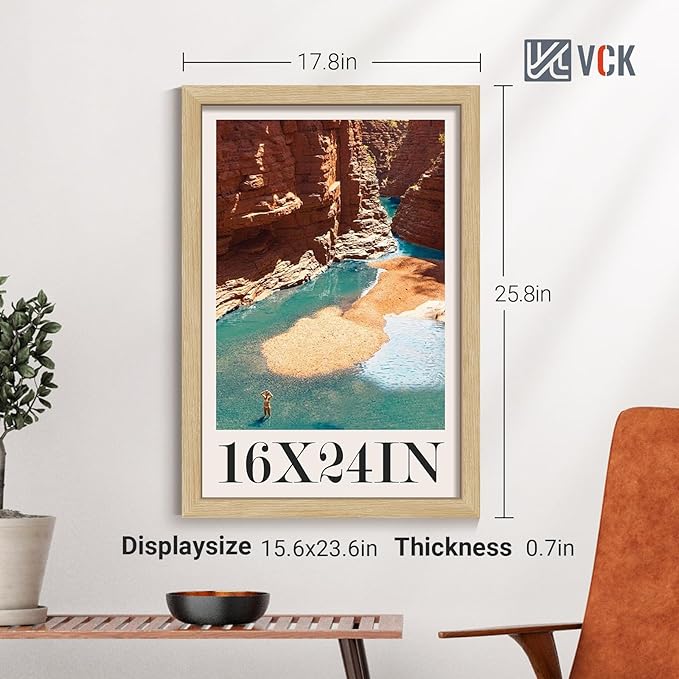 VCK 16x24 Poster Frame Set of 4 - Oak, Gallery-Quality Wood Picture Frames, 1.1-Inch Wide Border, Polished Plexiglass, Vertical or Horizontal Wall Display for Photo/Art/Prints, Natural Oak