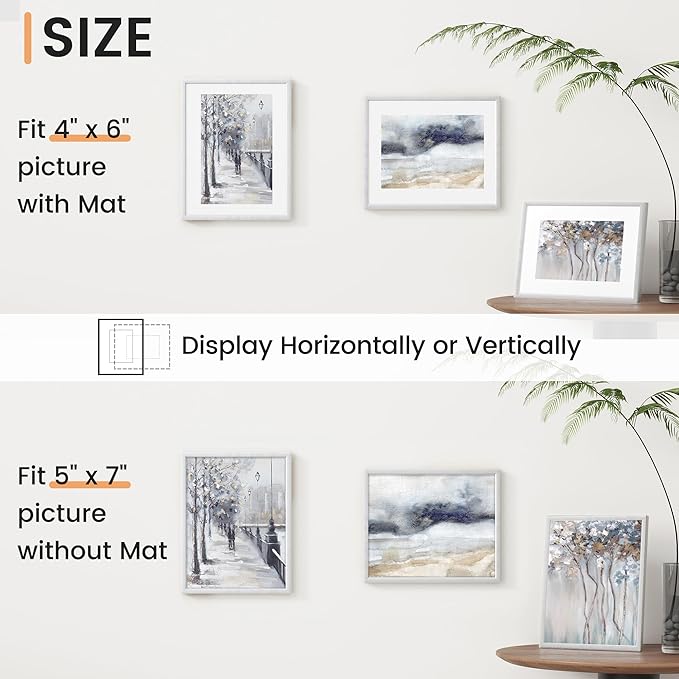 5x7 inch Metal Picture Frame - 5 x 7 Thin Aluminum Photo Frames with 4x6 Removable Mat - High Definition Plexiglass - Ideal for Wall or Tabletop Display - Silver, Set of 1