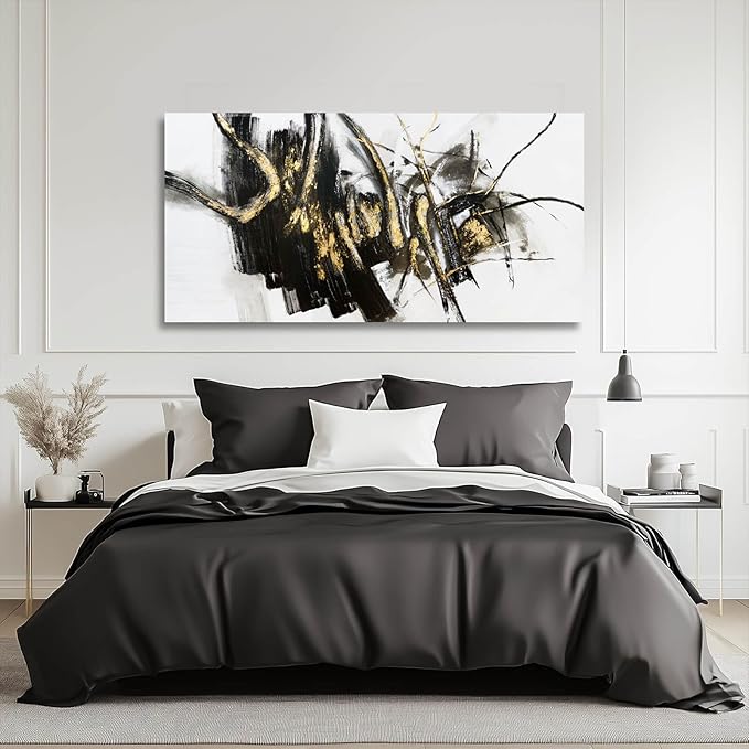 WINKAILIN Black and Gold Abstract Canvas Wall Decor Graffiti Wall Art Living Room Wall Decorations Canvas Prints Office Home Hanging Decor 24x48 Inch