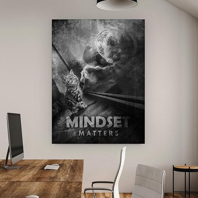 Motivational Wall Art Mindset Matters Canvas Print, Office Decor, Inspiring Framed Prints, Inspirational Entrepreneur Quotes for Wall Art Decoration, Tiger Sign (36" x 24")