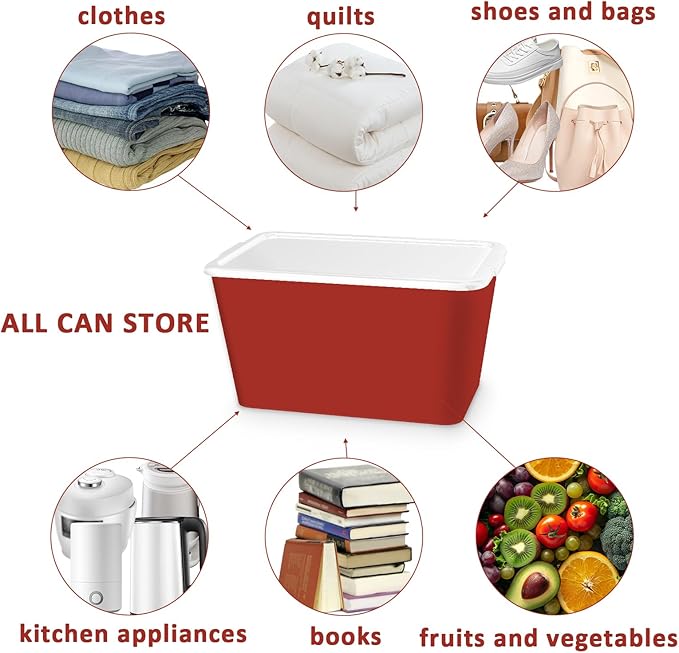 Storage Totes with Lids - Made in USA 14.5-Gallon (58-Quart) 4-Pack storage bins with lids plastic storage containers large storage boxes for Organizer White/Red