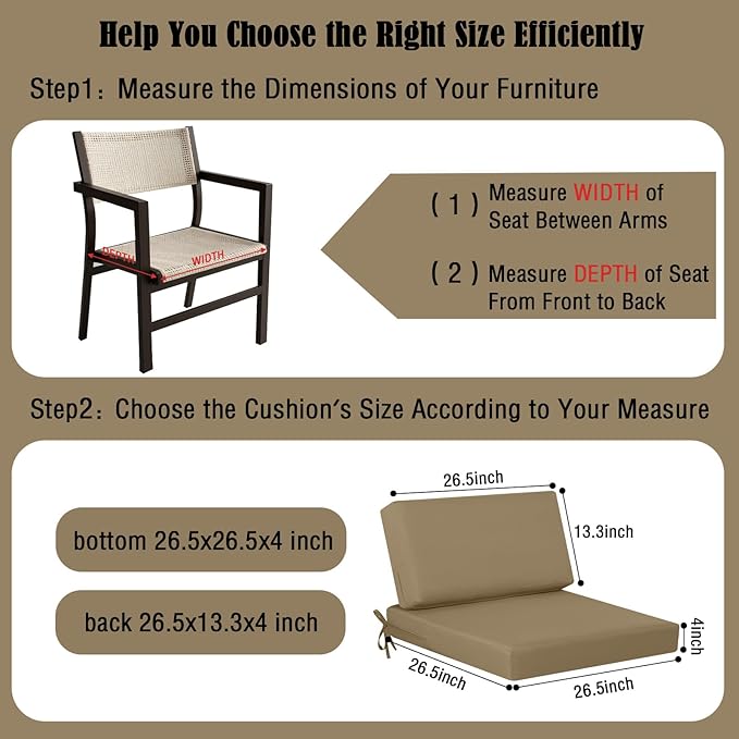idee-home Outdoor Cushions for Patio Furniture, Outdoor Seat Cushion, Waterproof Couch Hampton Bay Deep Seat Replacement Chair Cushions for Garden Lawn Backyard Deck, 26.5 x 26.5