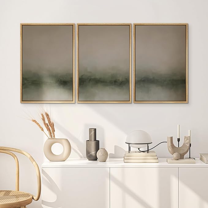 SIGNWIN Framed Wall Art Print Set Neutral Green Abstract Contemporary Misty Landscape Photography Modern Art Minimalist Closeup Dramatic for Living Room, Bedroom, Offic - 16"x24"x3 NATURAL