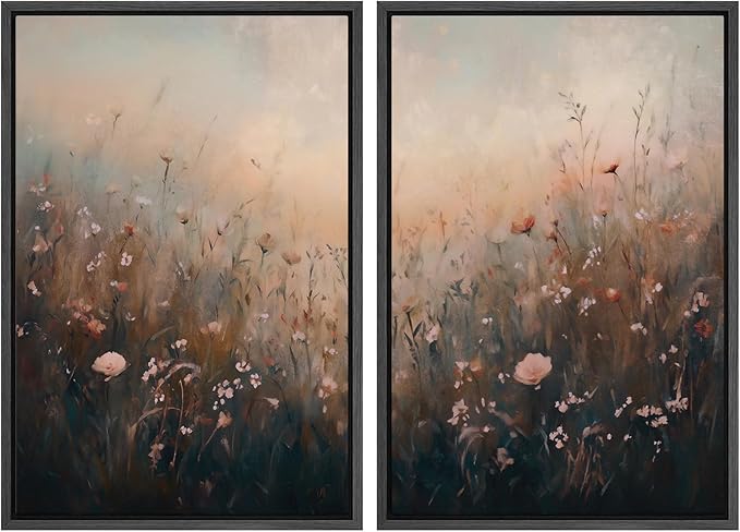 MUDECOR Framed Canvas Print Wall Art Forest and Lake Landscape Vintage Nature Scenery Illustrations Modern Art Decorative Bohemian Chic for Living Room, Bedroom, Office - 24"x36"x2 Black