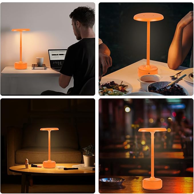 5200mAh Rechargeable Cordless LED Table Lamps Touch Sensor Light, 3-Levels Portable Dimming Wireless Battery Operated Lamp,Night Light/Restaurant Table/Outdoor/Coffee/Bar (Orange)