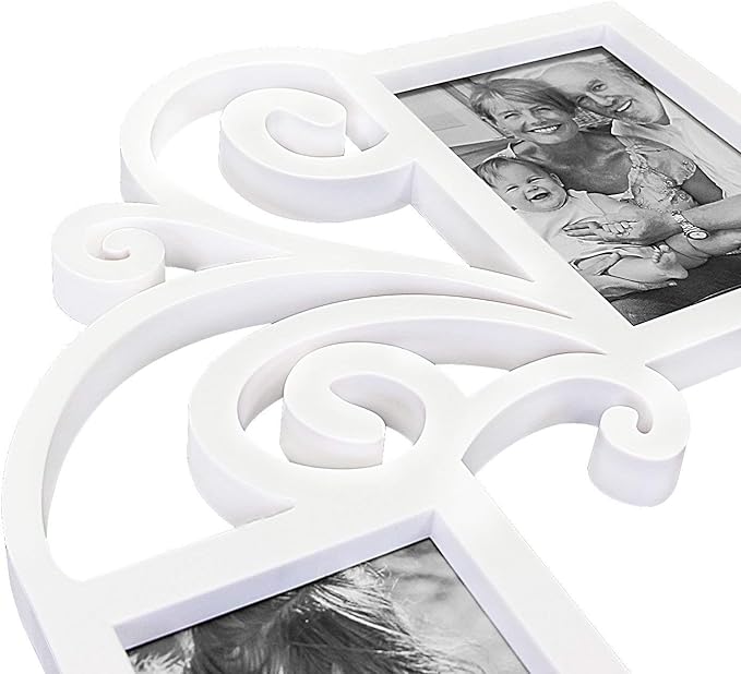J.M.Deco Vintage Picture Frames 7 Pack in Love Shape Heart Photo College Frames, Family Lovere Valentine Picture Frames 4''x4'' / 4''x6''/ 5''x7''/ 5''x8'' Photo Frames Set | White