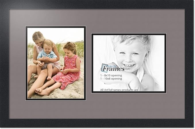 ArtToFrames Collage Photo Frame Double Mat with 2 - 8x10 Openings and Satin Black Frame