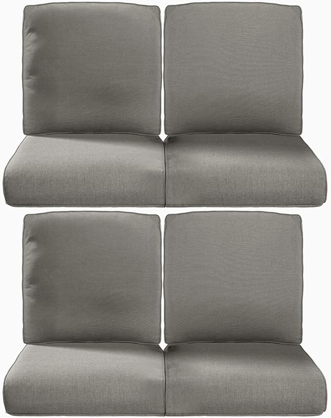 22x25/22x24 Outdoor Chair Cushions Set of 4 - Heavy Duty High Back Replacement Zippered Cushion for Patio Furniture Set Dining Gliding Rocking Chairs Loveseat L-Shape Sofa - Grey/Classic