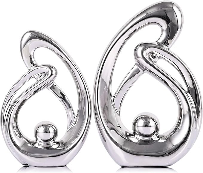 XMGZQ Home Decor Accent,Porcelain Art Mid Century Bookshelf Decorations,Gold Centerpieces for Tables,Abstract Ceramic Statue Sculpture for Coffee Table Mantel Tv Stand Centerpieces (Silver, Small)