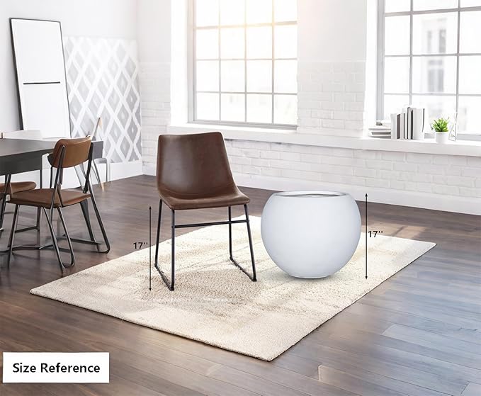17 H x 21" Dia (15" Pot Opening) White Round Fiberstone Tall Planter with Drainage Hole, Indoor/Outdoor Large Plant