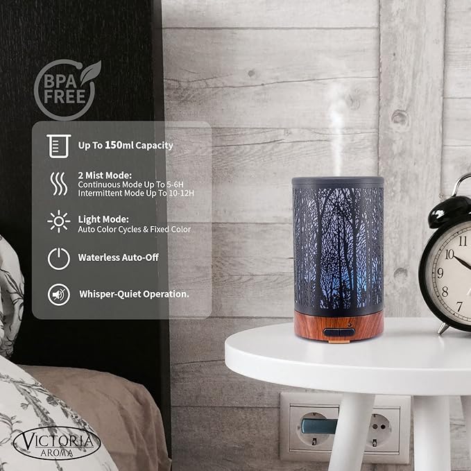 Essential Oil Diffuser - Multifunction Aromatherapy Diffuser 7 LED Color Changing Light 150ML Metal Diffuser Easy to Clean Suitable for Home,Office (Tree)