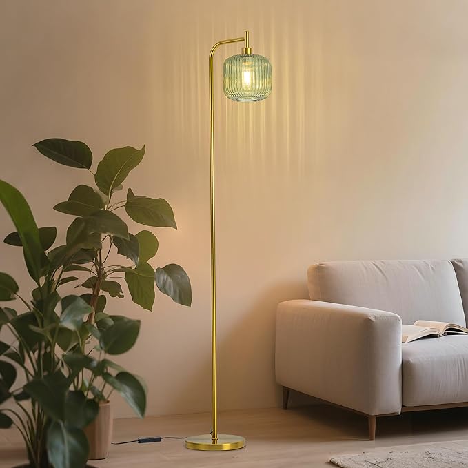 MAYNA Glass Floor lamp Living Room, Modern Vertical lamp, Remote Control Switch with Glass lampshade, 67-inch high lamp Suitable for Bedroom and Study (2700K LED Bulb Included)