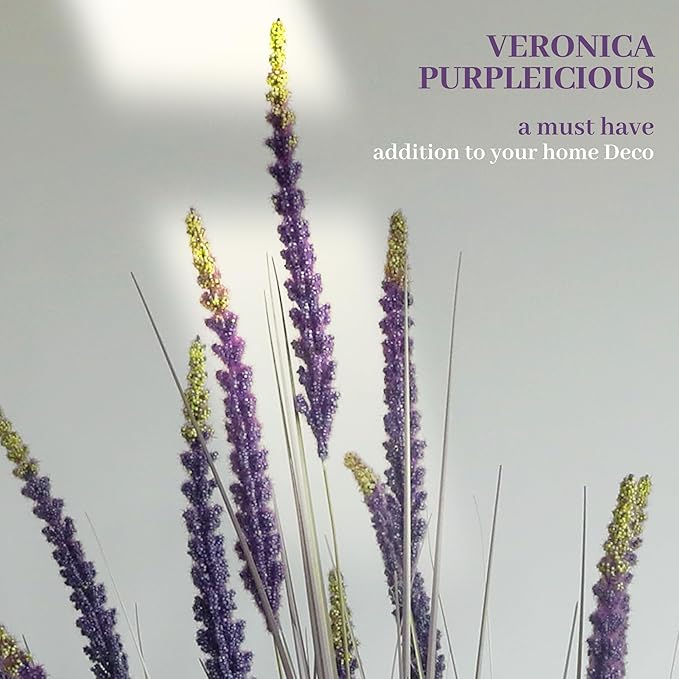 KOL 5ft 2-Pack Faux Veronica Spiked Speedwell Grass, 59in Artificial Veronica Spicata Plant, Tall Fake Reed Grasses for Home Office Garden Wedding Décor, Indoor Outdoor, UV-Resistant, Purple