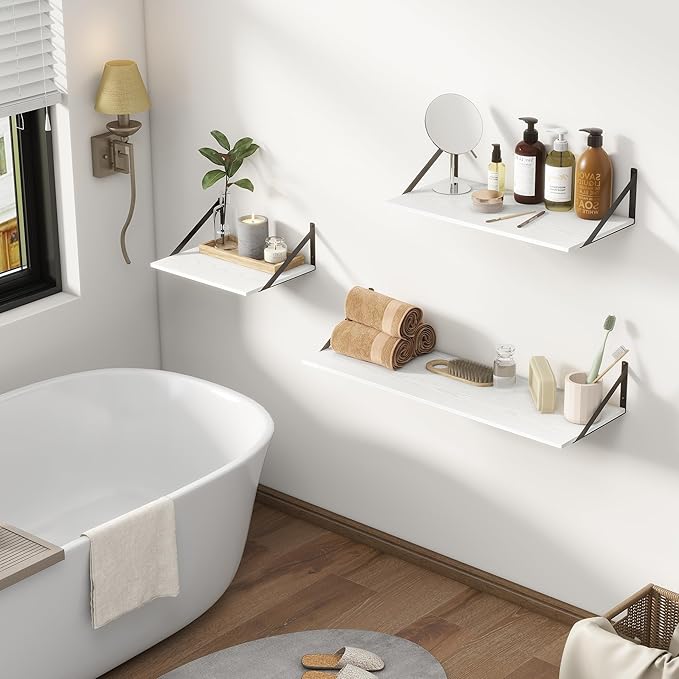 36"W x 12"D Floating Shelves, White Deep Floating Shelves for Wall with Brackets, 12 Inch Deep Wall Shelves for Books, Wide Display Storage Shelves for Bathroom, Living Room, 36 Inch Long, Set of 2