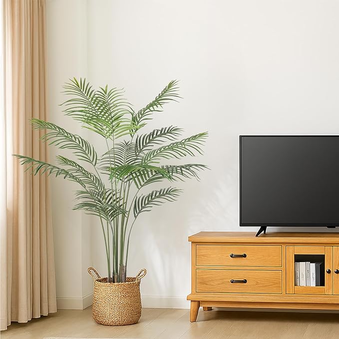Artificial Palm Tree 5ft Tall Fake Palm Tree Indoor Decor Faux Tropical Areca Floor Plant in Pot, Artificial Silk Plant for Home Office Living Room Decor Indoor