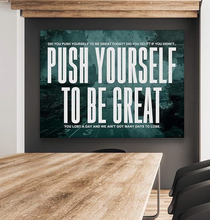 SuccessHunters Push Yourself Motivational Canvas Print Wall Office Decor Modern Art Inspiration Sports Motivation Quote Inspirational Quotes Sport Fitness (36" x 48")