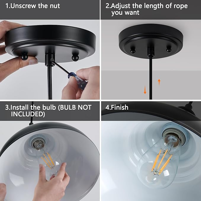 2 Pack Farmhouse Pendant Light Black Pendant Lights Kitchen Island Industrial Adjustable Hanging Barn Lamp Pendant Lighting Over Island Sink Light Fixtures